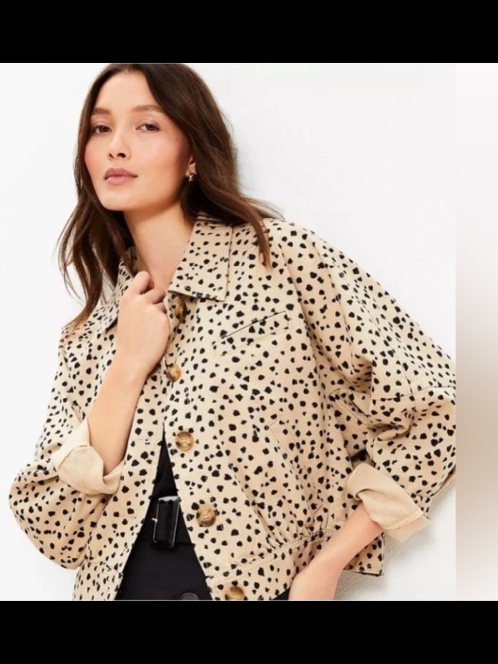 LOFT Beige Animal-Print Bomber Jacket